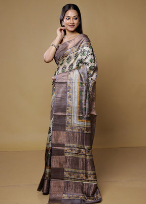 Multicolor Tussar Silk Saree With Blouse Piece