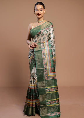 Cream Tussar Silk Saree With Blouse Piece