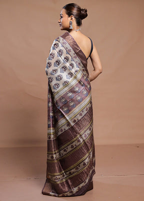 Cream Tussar Silk Saree With Blouse Piece