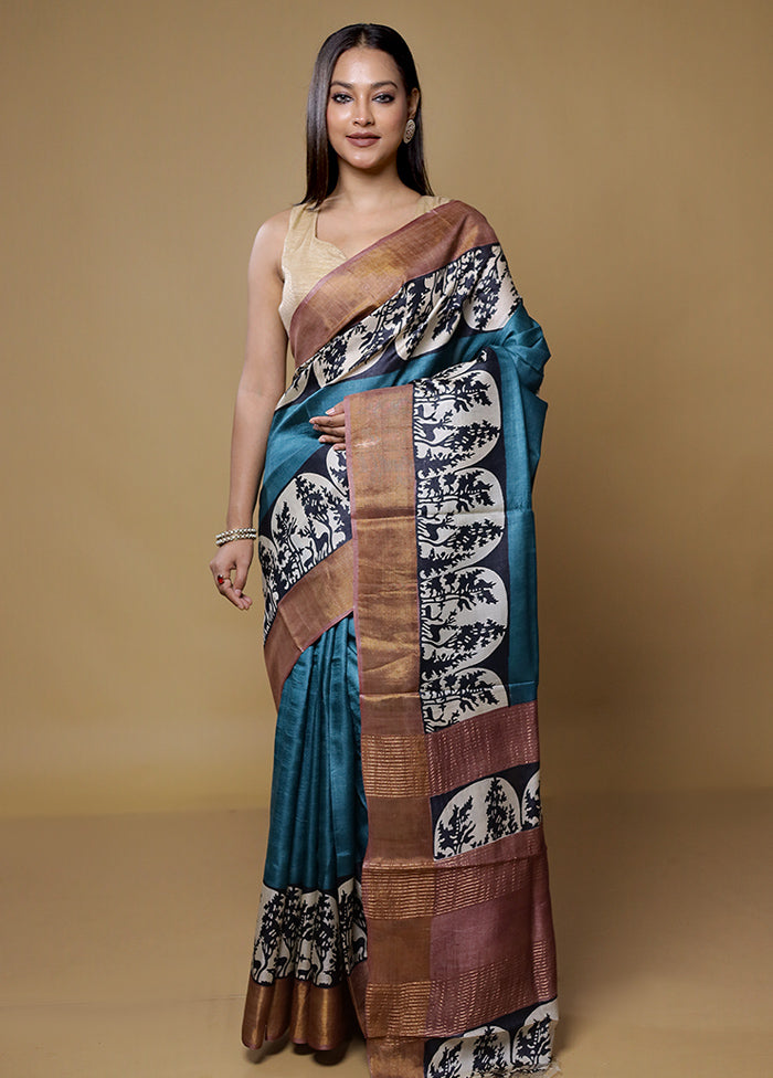 Multicolor Tussar Silk Saree With Blouse Piece