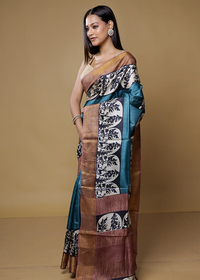 Multicolor Tussar Silk Saree With Blouse Piece