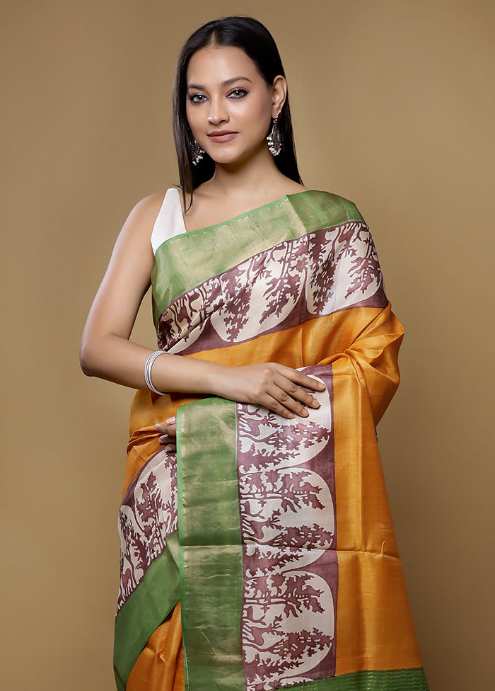 Multicolor Tussar Silk Saree With Blouse Piece