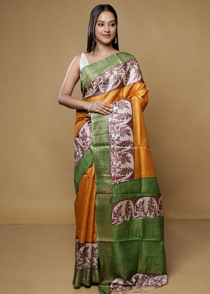 Multicolor Tussar Silk Saree With Blouse Piece