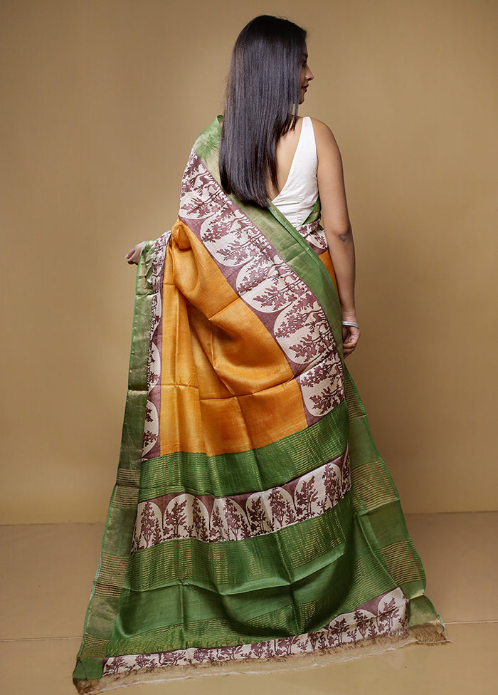 Multicolor Tussar Silk Saree With Blouse Piece