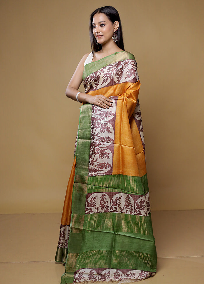 Multicolor Tussar Silk Saree With Blouse Piece