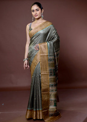 Grey Tussar Silk Saree With Blouse Piece