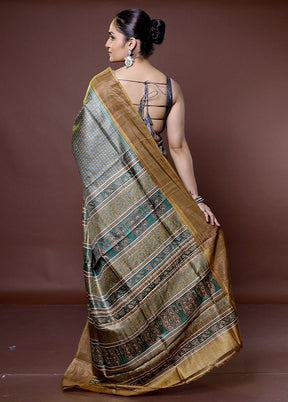 Grey Tussar Silk Saree With Blouse Piece