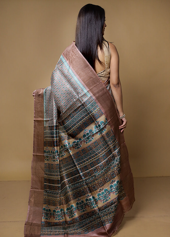 Multicolor Tussar Silk Saree With Blouse Piece