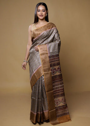 Multicolor Tussar Silk Saree With Blouse Piece