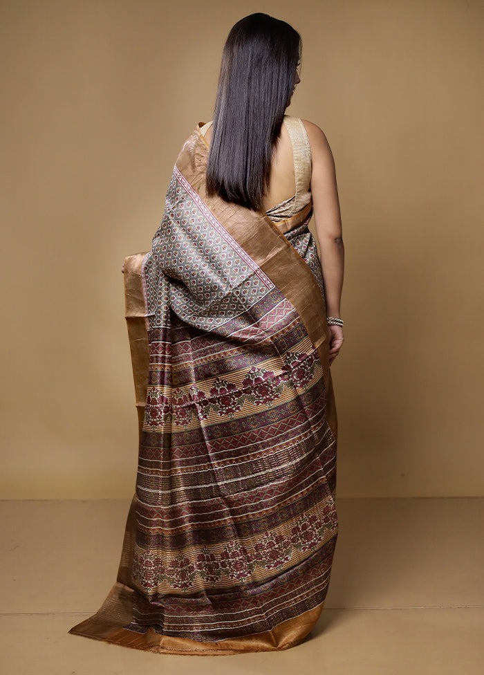 Multicolor Tussar Silk Saree With Blouse Piece