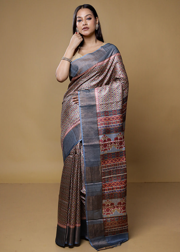 Multicolor Tussar Silk Saree With Blouse Piece