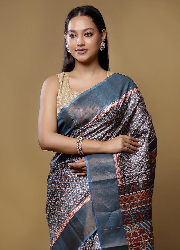 Multicolor Tussar Silk Saree With Blouse Piece