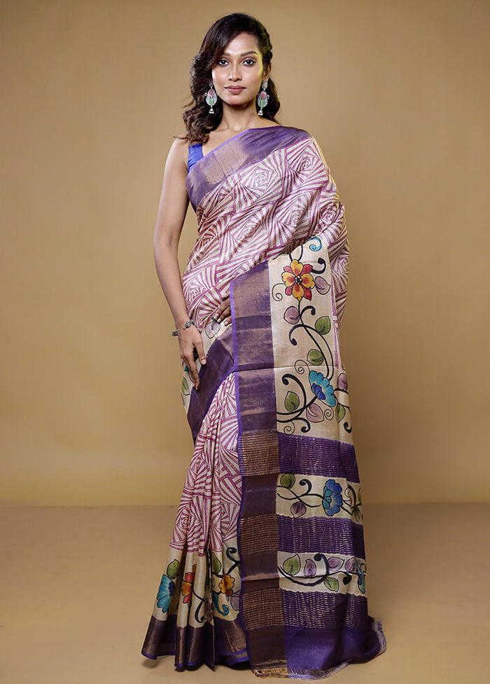 Cream Tussar Silk Saree With Blouse Piece