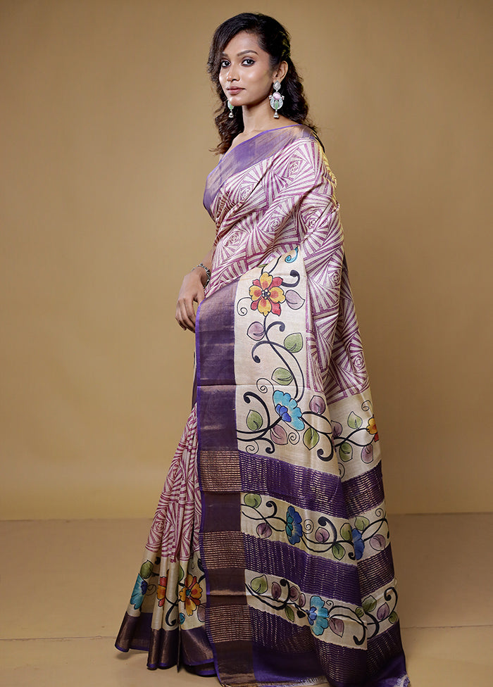 Cream Tussar Silk Saree With Blouse Piece