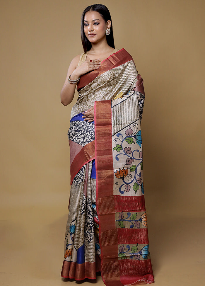 Blue Tussar Silk Saree With Blouse Piece