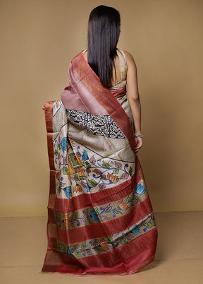 Blue Tussar Silk Saree With Blouse Piece