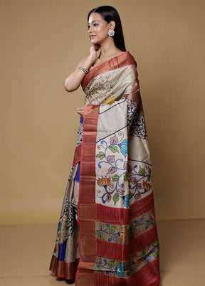 Blue Tussar Silk Saree With Blouse Piece