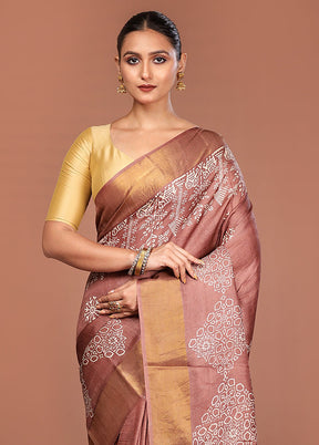 Brown Tussar Silk Saree With Blouse Piece
