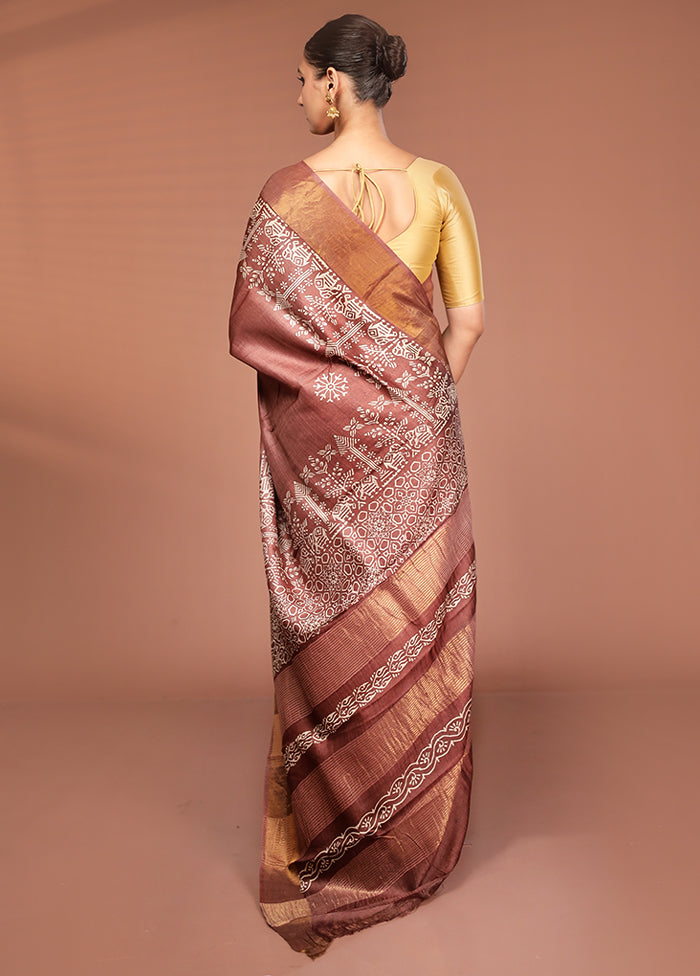 Brown Tussar Silk Saree With Blouse Piece