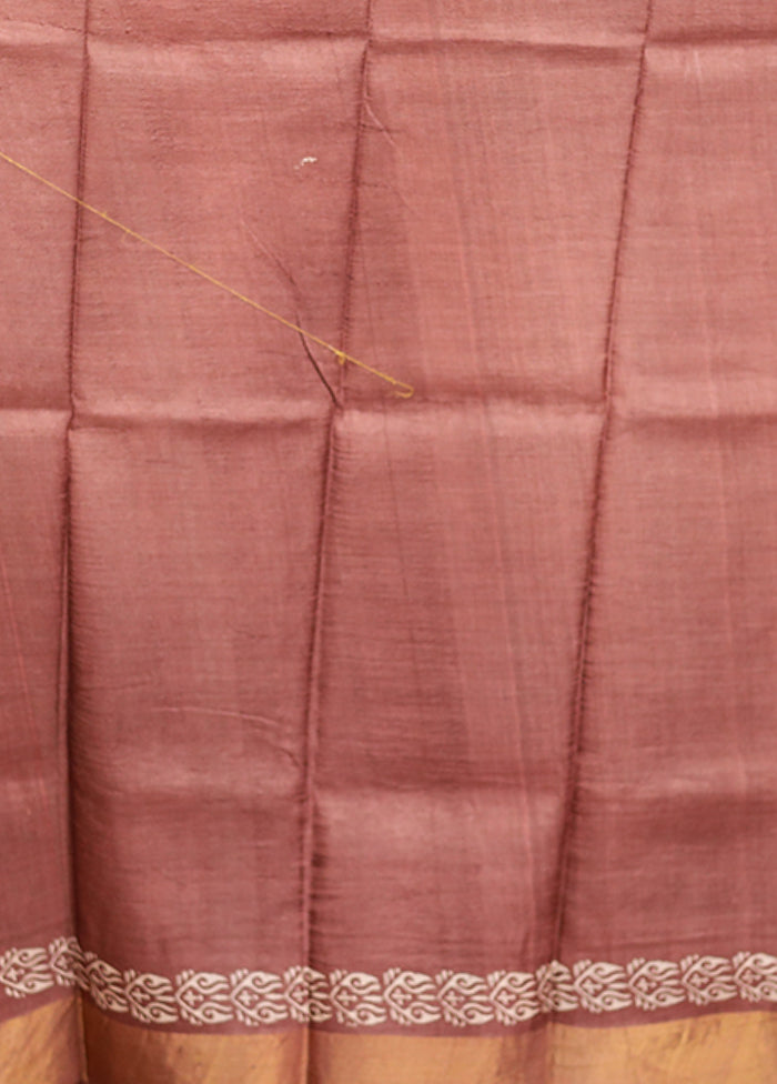 Brown Tussar Silk Saree With Blouse Piece