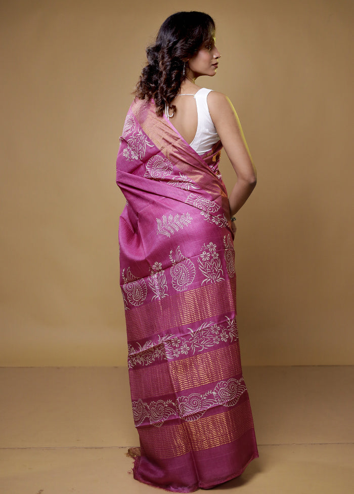 Pink Tussar Silk Saree With Blouse Piece