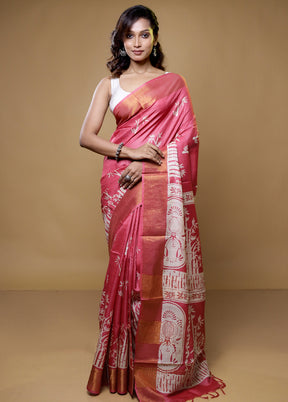 Pink Tussar Silk Saree With Blouse Piece