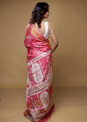 Pink Tussar Silk Saree With Blouse Piece