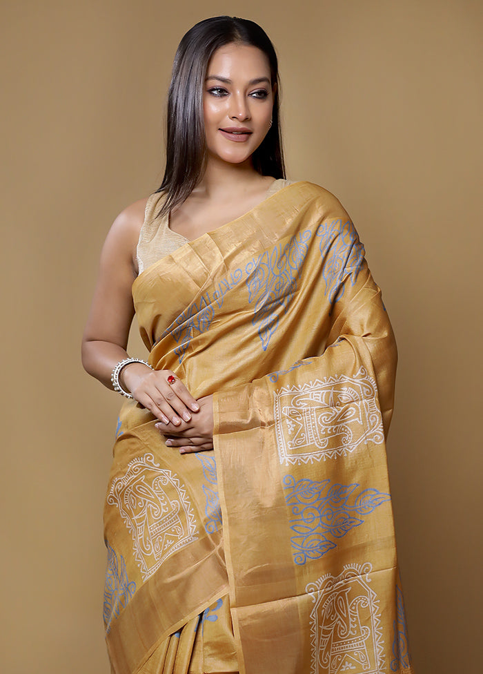 Yellow Tussar Silk Saree With Blouse Piece