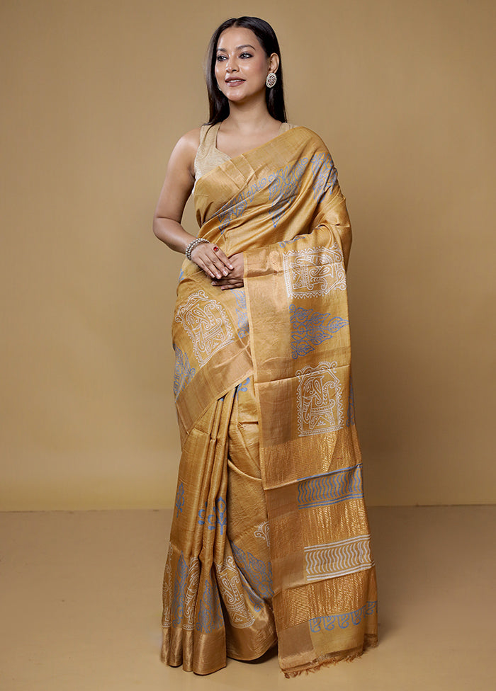 Yellow Tussar Silk Saree With Blouse Piece