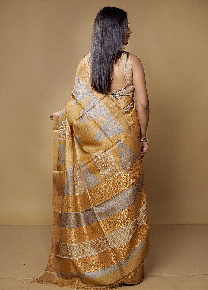 Yellow Tussar Silk Saree With Blouse Piece