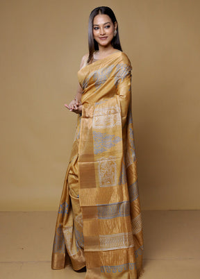 Yellow Tussar Silk Saree With Blouse Piece