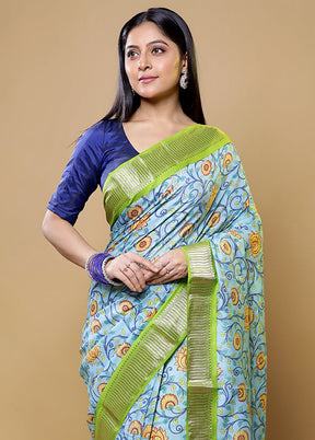 Blue Tussar Silk Saree With Blouse Piece