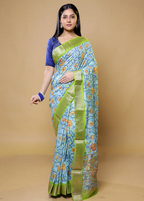 Blue Tussar Silk Saree With Blouse Piece