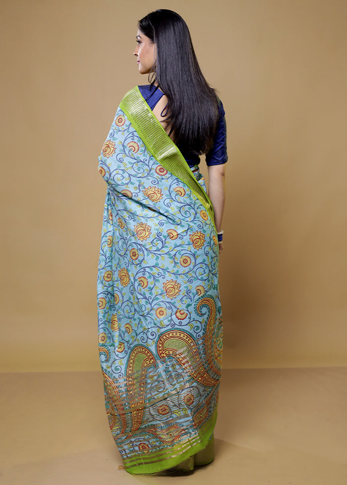 Blue Tussar Silk Saree With Blouse Piece