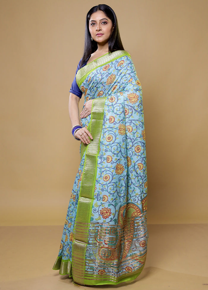 Blue Tussar Silk Saree With Blouse Piece