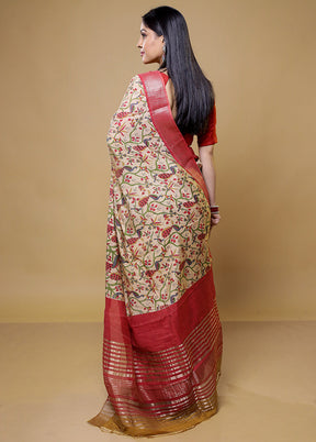 Cream Tussar Silk Saree With Blouse Piece