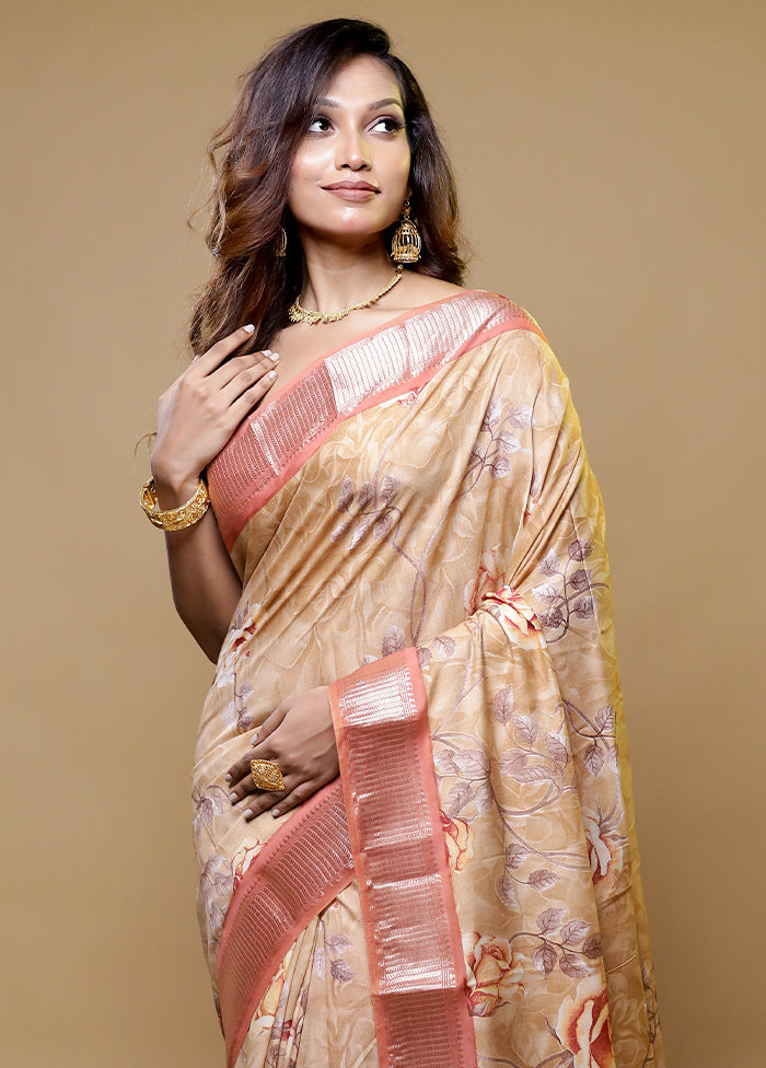 Cream Tussar Silk Saree With Blouse Piece