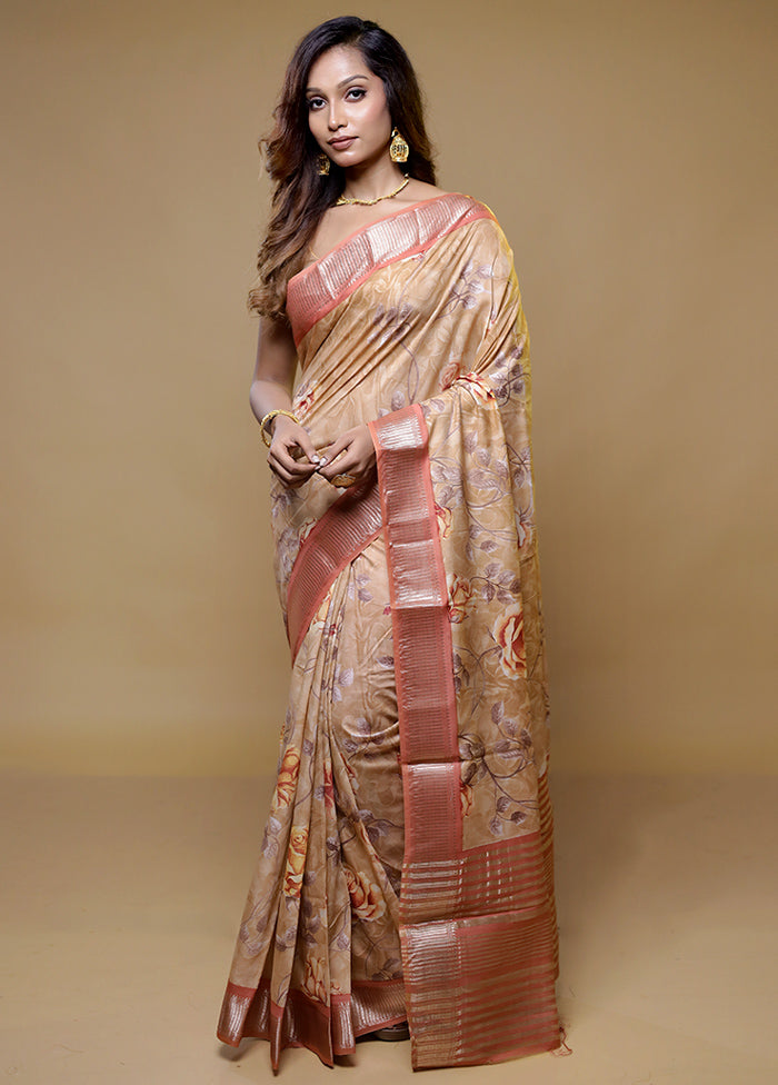 Cream Tussar Silk Saree With Blouse Piece