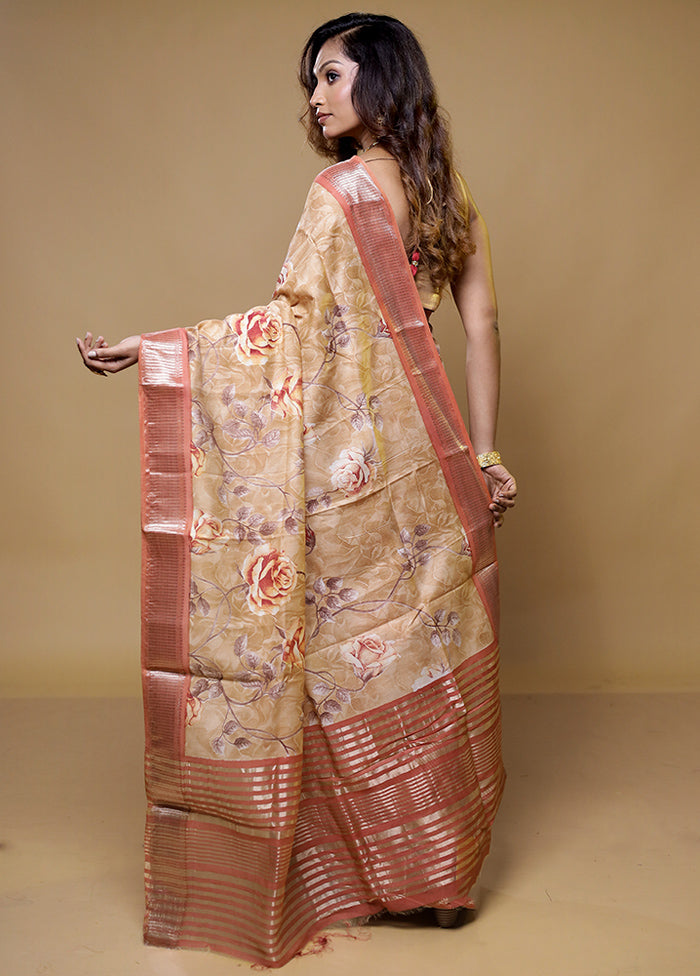 Cream Tussar Silk Saree With Blouse Piece