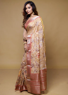 Cream Tussar Silk Saree With Blouse Piece