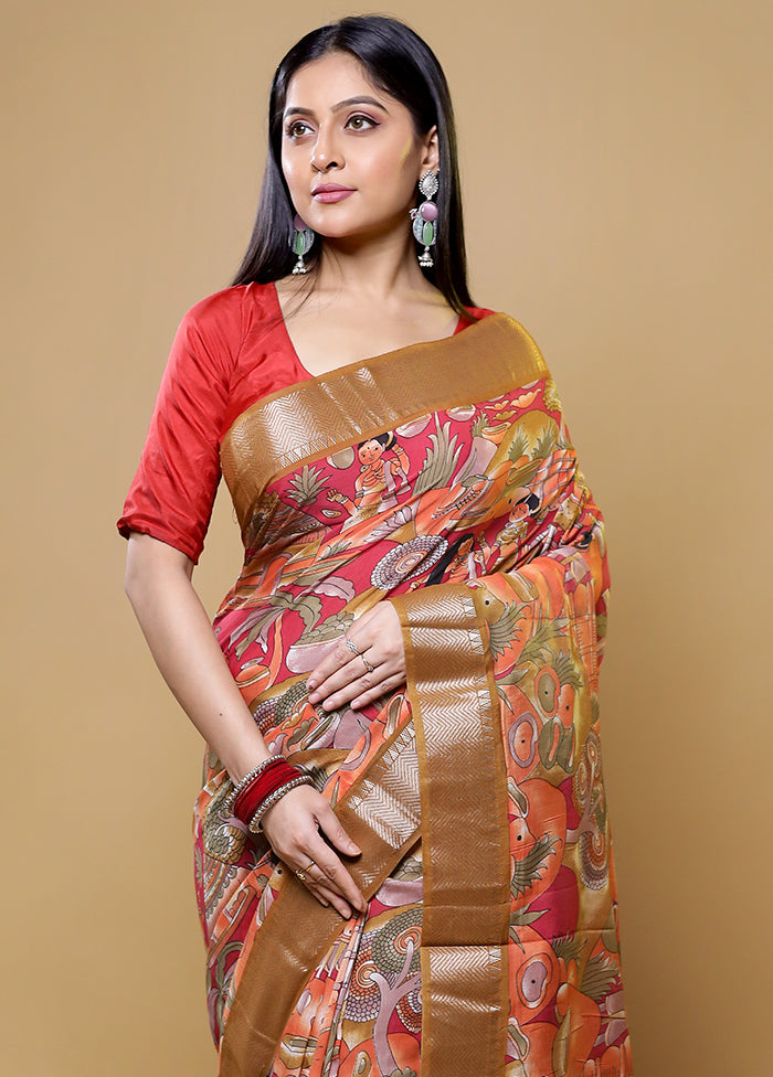 Pink Tussar Silk Saree With Blouse Piece