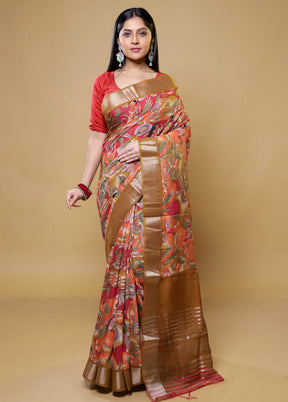 Pink Tussar Silk Saree With Blouse Piece