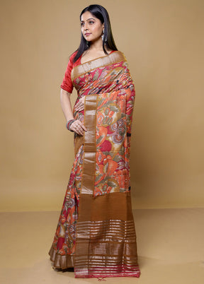 Pink Tussar Silk Saree With Blouse Piece