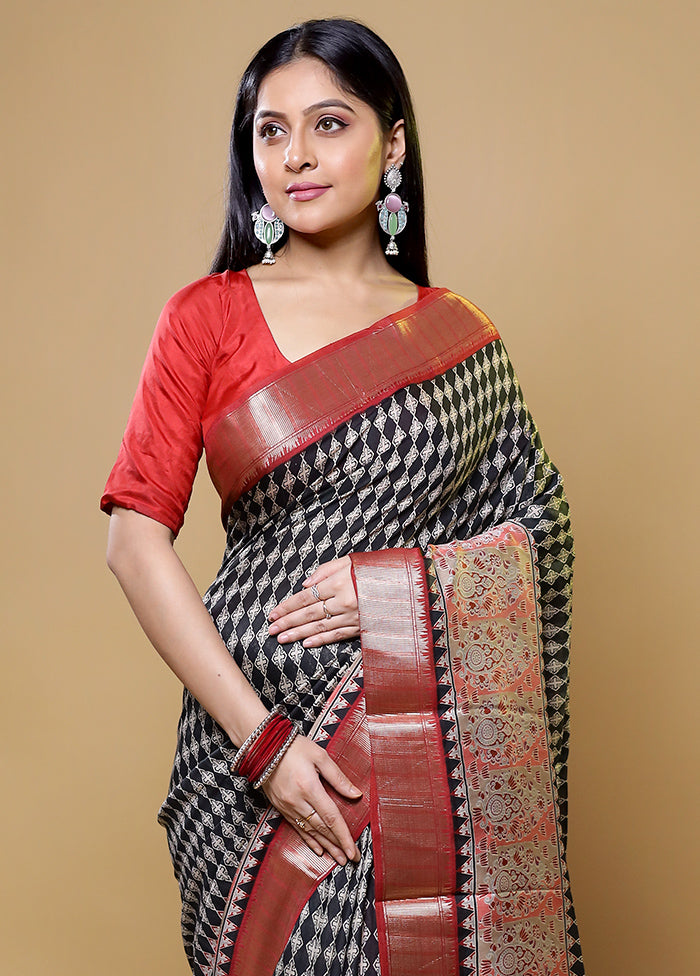 Black Tussar Silk Saree With Blouse Piece