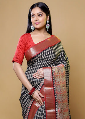 Black Tussar Silk Saree With Blouse Piece