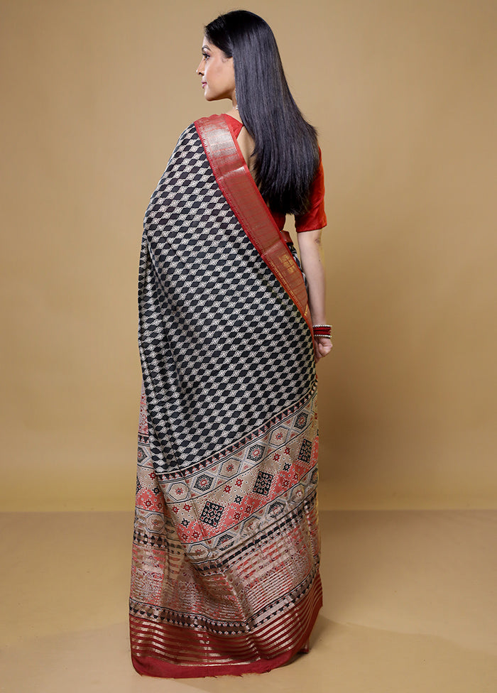 Black Tussar Silk Saree With Blouse Piece