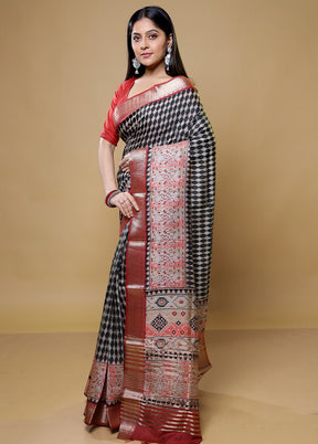 Black Tussar Silk Saree With Blouse Piece