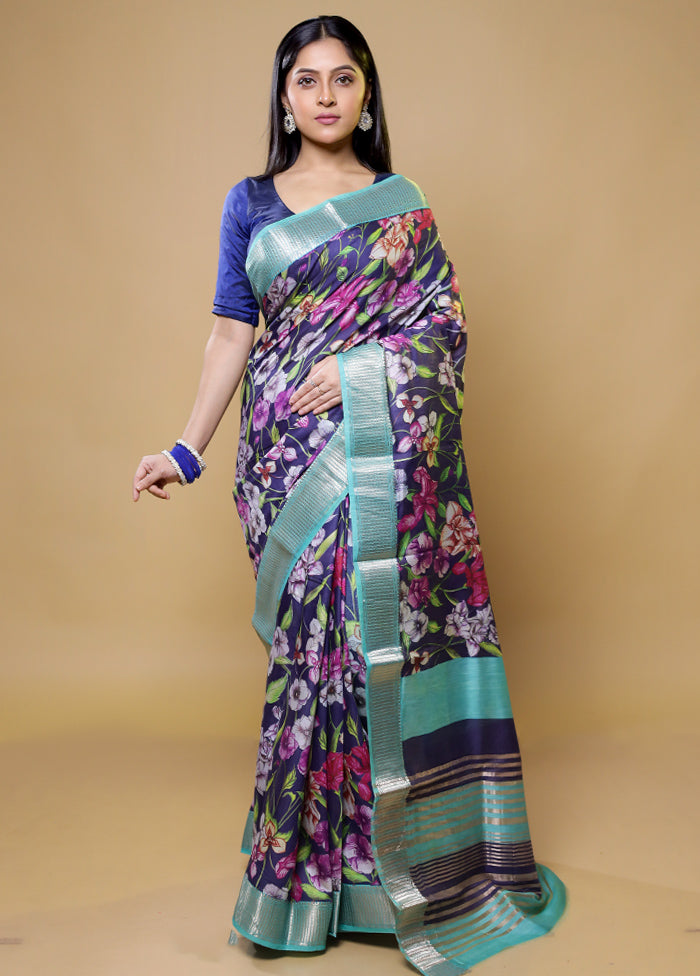 Blue Tussar Silk Saree With Blouse Piece