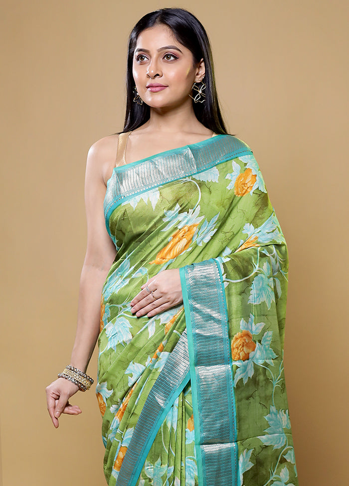 Green Tussar Silk Saree With Blouse Piece