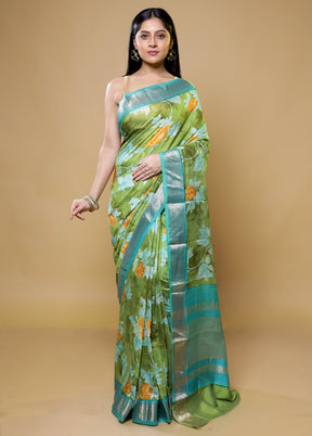 Green Tussar Silk Saree With Blouse Piece